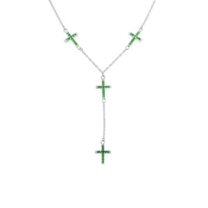 Collana in ARGENTO 925 con Croce Zirconi Verde Smeraldo - Rodiato