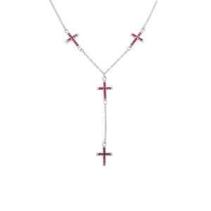Collana in ARGENTO 925 con Croce Zirconi Rosso Rubino - Rodiato