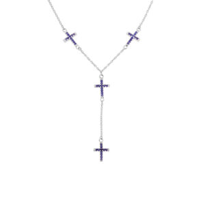 Collana in ARGENTO 925 con Croce Zirconi Blu Zaffiro – Rodiato