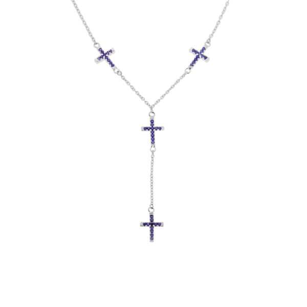 Collana in ARGENTO 925 con Croce Zirconi Blu Zaffiro – Rodiato