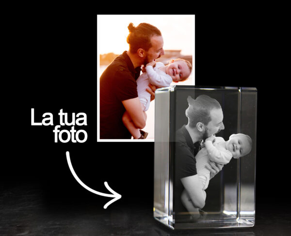 .Cristallo Cubo 50x80x50 mm con Foto Personalizzata – Incisione Laser 3D o 2D - Festa del Papà