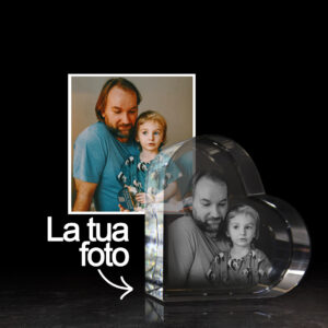 .Cristallo Cuore Piccolo 60x60x30 mm con Foto Personalizzata – Incisione Laser 3D o 2D - Festa del Papà