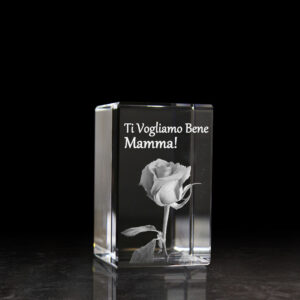 Festa della Mamma Cristallo 50x80x50 mm inciso in 3D con Rosa - TI VOGLIAMO BENE MAMMA