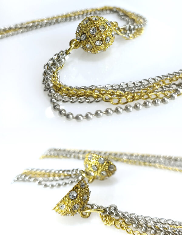 Collana lunga con catena doppia colore Oro e Argento, Medaglione Cuore color Oro
