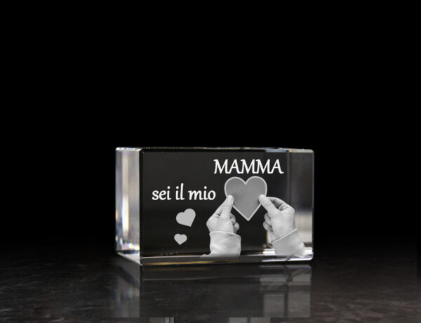 Festa della Mamma Cristallo 50x80x50 mm inciso in 3D con Rosa – MAMMA SEI IL MIO CUORE