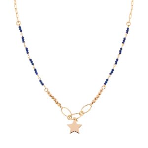 Collana Stella pendente con Crystal Blu Zaffiro ARGENTO 925 Galvanica Oro