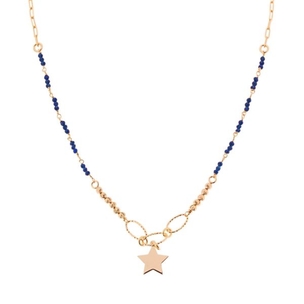 Collana Stella pendente con Crystal Blu Zaffiro ARGENTO 925 Galvanica Oro
