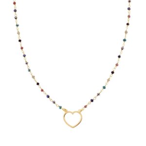 Collana Cuore con Grani in Crystal Multicolore ARGENTO 925 Galvanica Oro