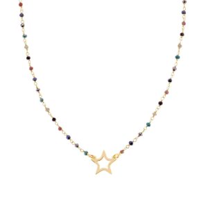 Collana Stella con Grani Crystal Multicolore ARGENTO 925 Galvanica Oro