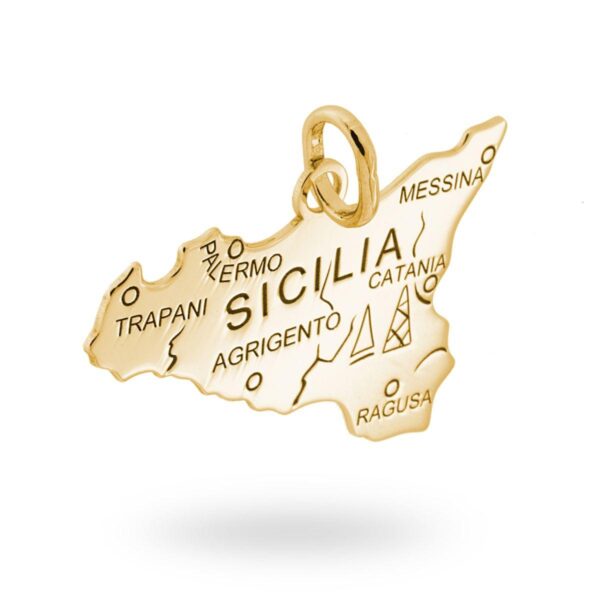 Ciondolo con sagoma plain a forma di Sicilia con incisione Province in Argento 925 Galvanica Oro