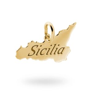 Ciondolo con sagoma plain a forma di Sicilia con incisione Sicilia in Argento 925 Galvanica Oro