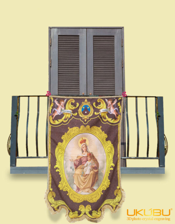 Drappo Bandiera processionale da Balcone con Passamaneria dorata - Madonna del Carmelo mod.1