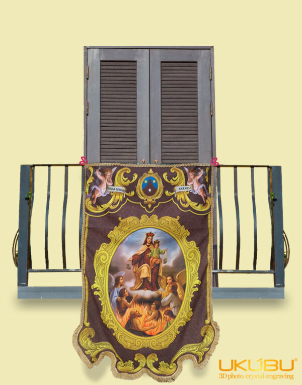 Drappo Bandiera processionale da Balcone con Passamaneria dorata - Madonna del Carmelo mod.2