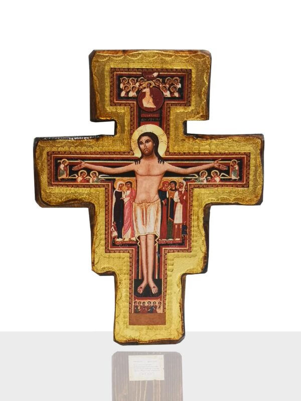 ECRFSD1 6017daddc2dcbafffd7e5988 - Crocifisso di San Damiano in legno con foglia oro 22x17cm