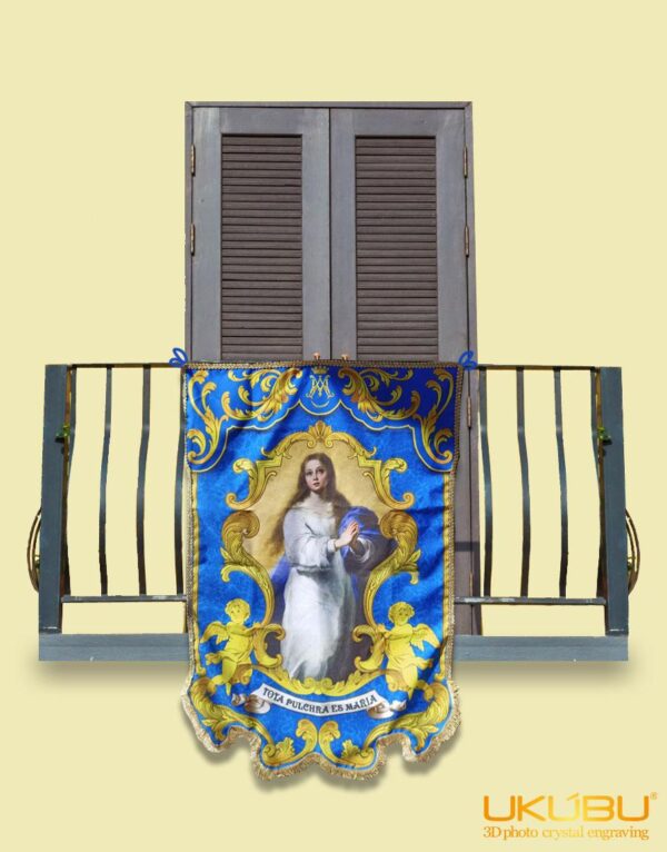 EDRIM 6052306dc2dc54028e322de0 1 - Drappo Bandiera processionale da Balcone con Passamaneria dorata - Immacolata