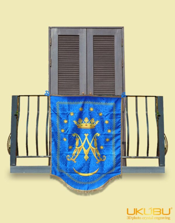 EDRSM1 6052336dc2dc54028e322df1 1 - Drappo Bandiera processionale da Balcone con Passamaneria dorata - Simbolo Mariano
