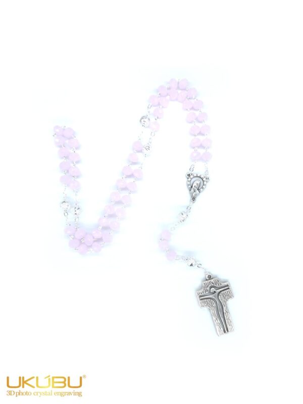 TF00446 61e15467c2dc8e603e8f0625 - Rosario con grani in cristallo sfaccettato colore rosa 8mm e croce stilizzata