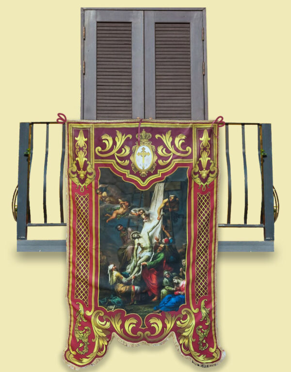 Deposition - Drappo Bandiera processionale da Balcone con Passamaneria dorata - Deposizione