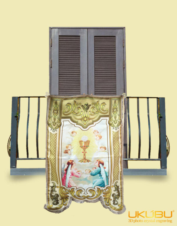 drappo corpus domini 4 - Drappo Bandiera processionale da Balcone con Passamaneria dorata – Corpus Domini