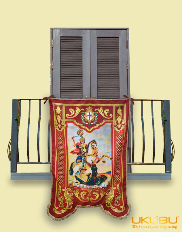 1 2 - Drappo Bandiera processionale da Balcone con Passamaneria dorata - San Giorgio