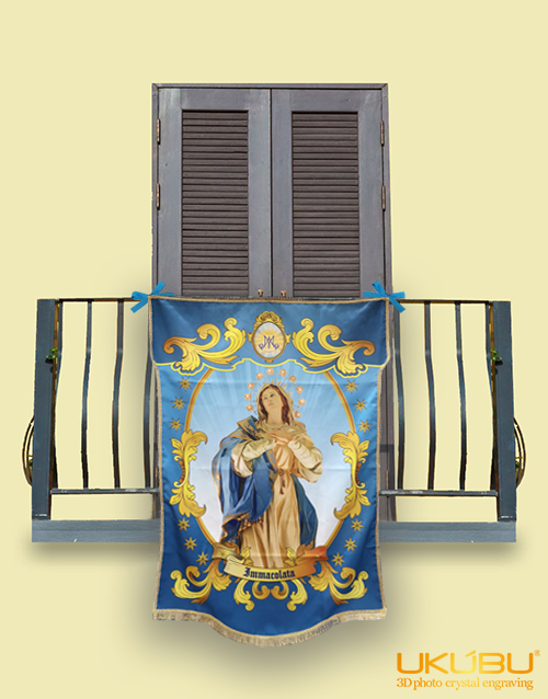 Immacolata 1 - Drappo Bandiera processionale da Balcone con Passamaneria dorata - Immacolata mod.3