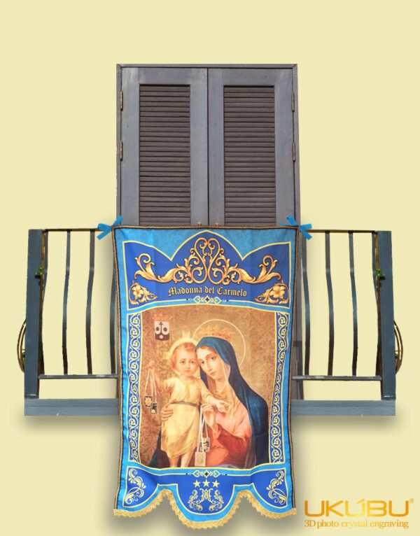 EDMDC3 62f37781c2dcff37c2a1d901 - Drappo Bandiera processionale da Balcone con Passamaneria in cotone colore oro - Madonna del Carmelo mod.3