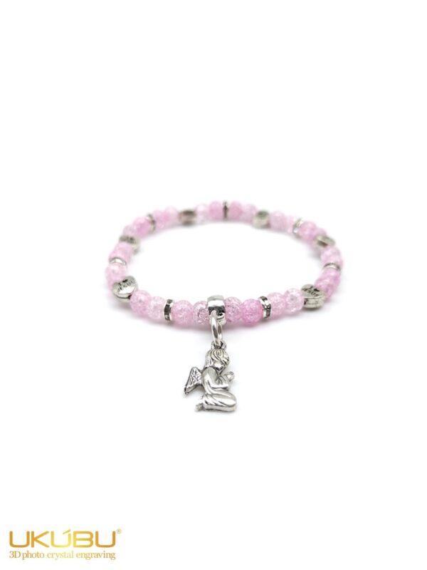 PEANJV4C41 633d66ccc2dc42cac37d5a0e - Bracciale elasticizzato con pietre in vetro crackle colore rosa 4mm con angelo pendente