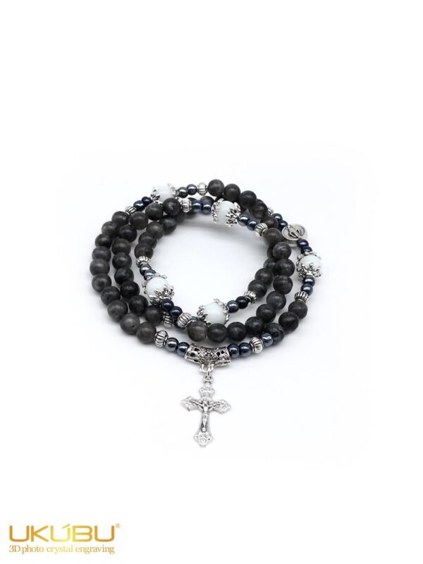 PTER6ML10 6343e3dcc2dced2e5e5bb4d8 - Bracciale rosario elasticizzato con grani in pietra labradorite 6mm con Madonna Miracolosa