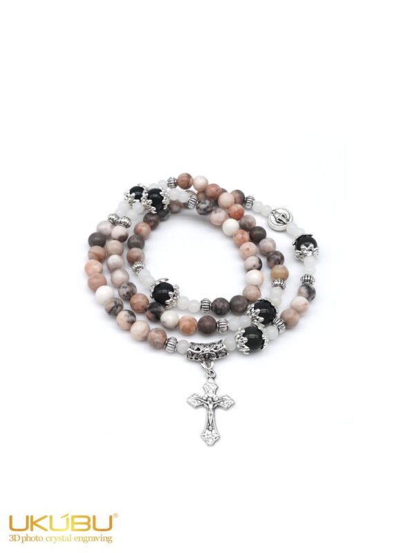 PTER6ML7 6343e050c2dced2e5e5bb4cc - Bracciale rosario elasticizzato con grani in pietra diaspro zebra rosa 6mm con Madonna Miracolosa