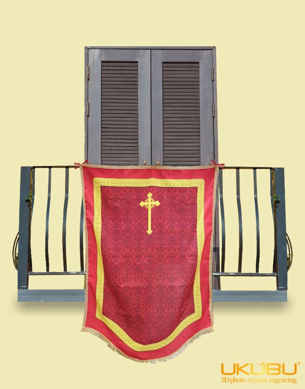 EDC2 6450bac7c2dc41dd6c4f223e - Drappo Bandiera processionale da Balcone con Passamaneria dorata - Croce mod.2