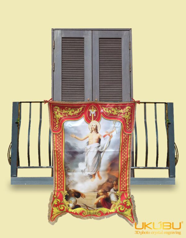 EDGGR 6450bef9c2dc41dd6c4f2243 - Drappo Bandiera processionale da Balcone con Passamaneria dorata - Gesù Risorto