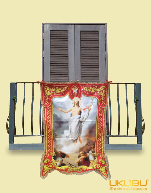 EDGR 6450bc70c2dc41dd6c4f2241 - Drappo Bandiera processionale da Balcone con Passamaneria dorata - Gesù Risorto