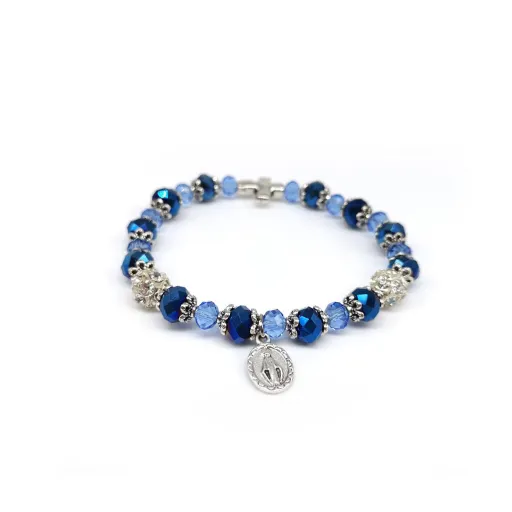 Bracciale elasticizzato con Crystal Blu e azzurri Madonna Miracolosa