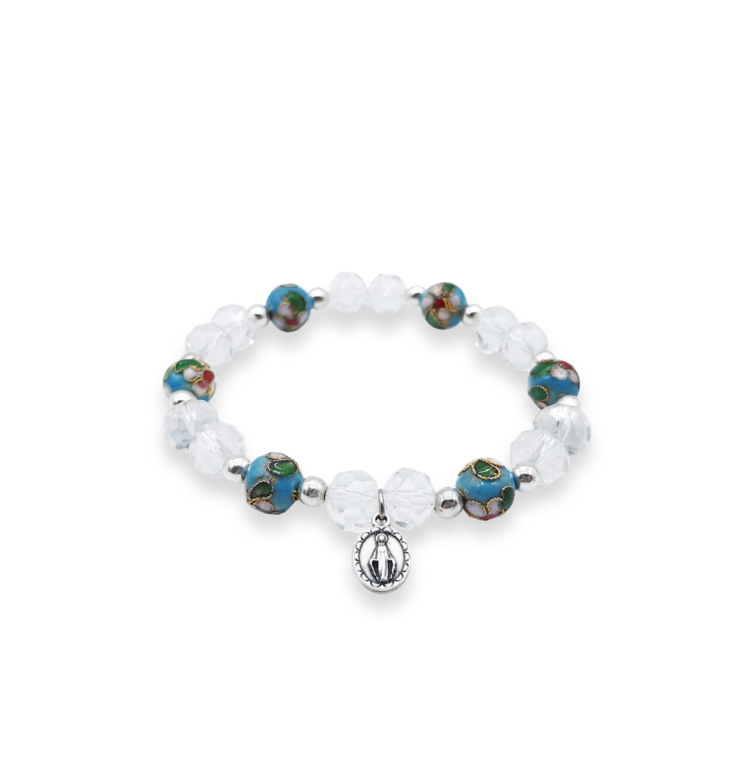 Bracciale elasticizzato con Crystal trasparente e cloisonnè azzurro