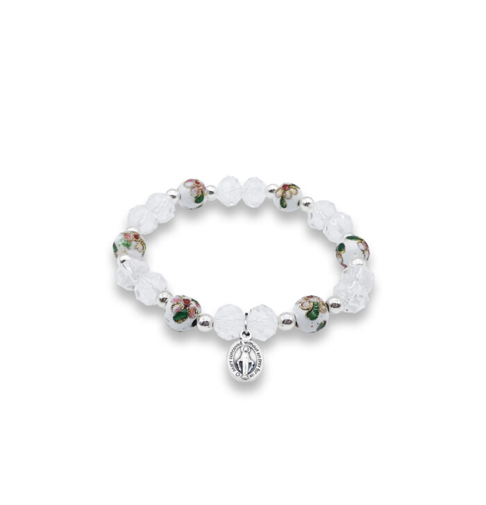 Bracciale trasparente crystal e cloisonnè bianco