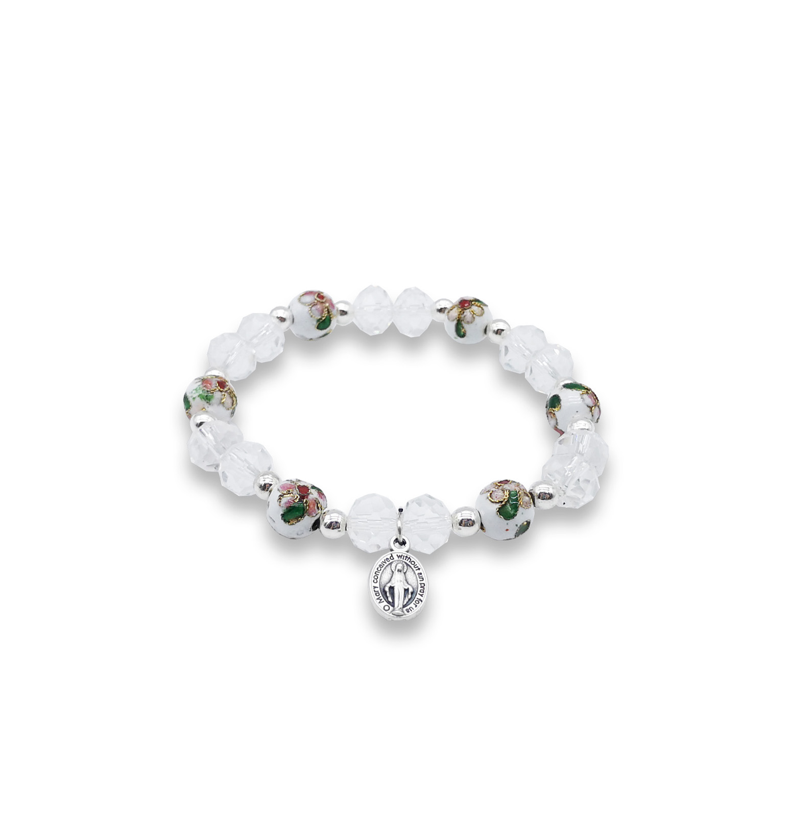 Bracciale elasticizzato con Crystal trasparente e cloisonnè bianco