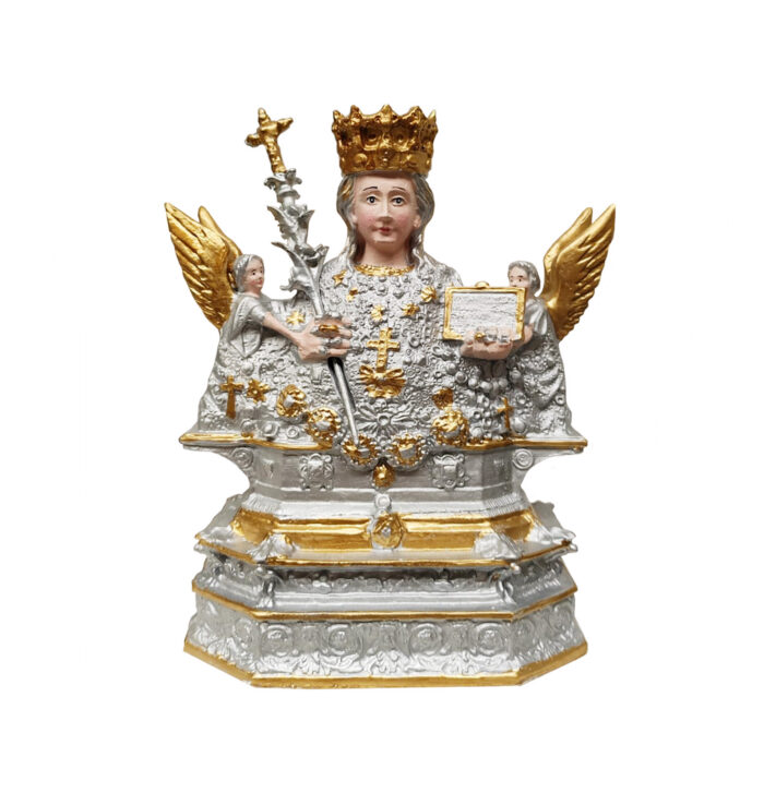 Statua Sant' Agata in Resina con pittura a mano color argento e decori colore oro Dimensioni: 25x20 cm Interamente dipinta a mano