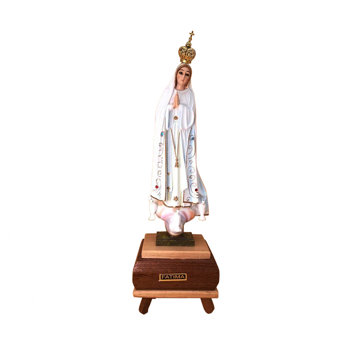 Statua Madonna di Fatima 26 cm con occhi di cristallo pittura classica