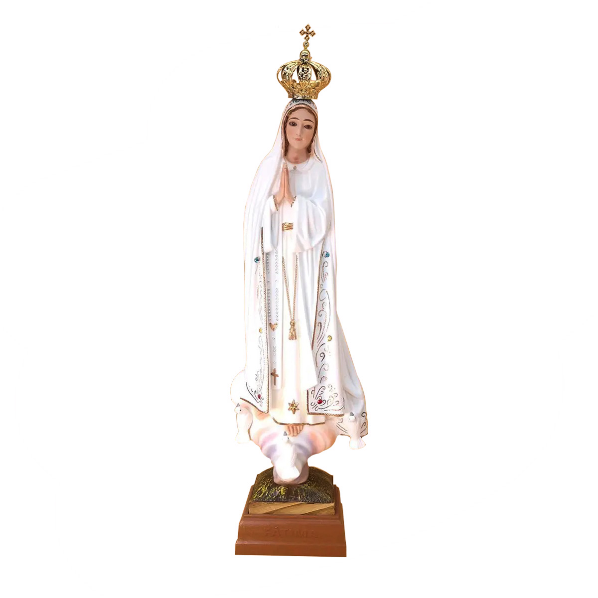 Statua Madonna di Fatima con occhi di cristallo pittura classica 35 cm