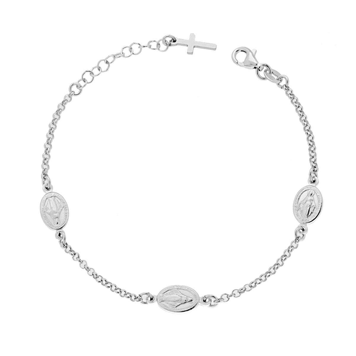 Bracciale con Medaglie Madonna Miracolosa in ARGENTO 925 Galvanica Rodio