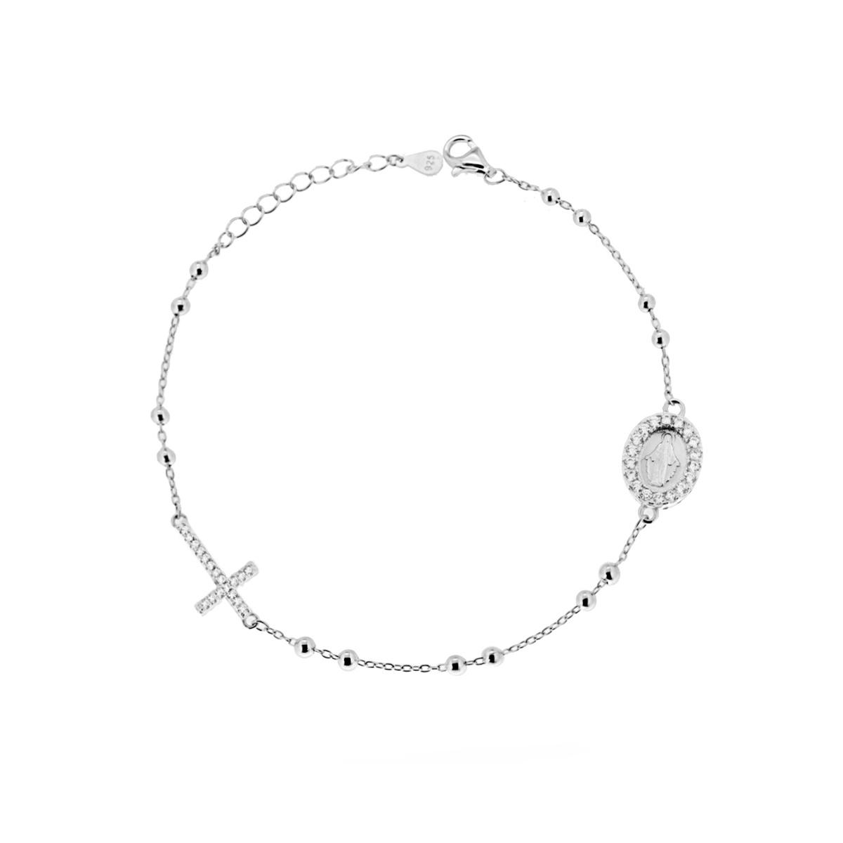 Bracciale Rosario con Palline e Zirconi Bianchi in ARGENTO 925 Galvanica Rodio