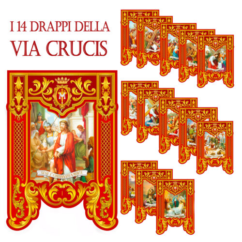 Lotto di 14 Drappi con Stazioni via Crucis