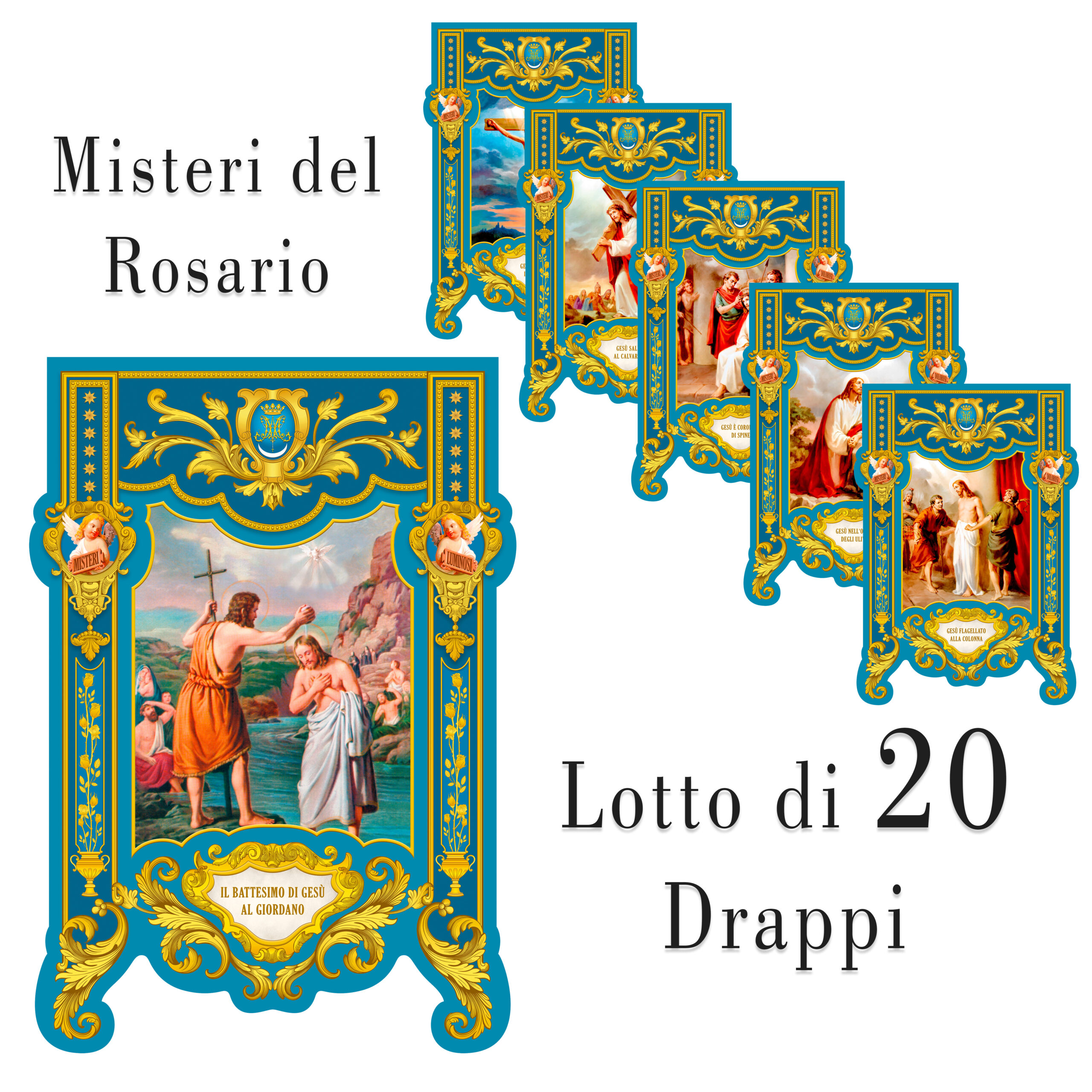 Lotto Completo di 20 Drappi con Misteri del Rosario (Tessuto Velluto)