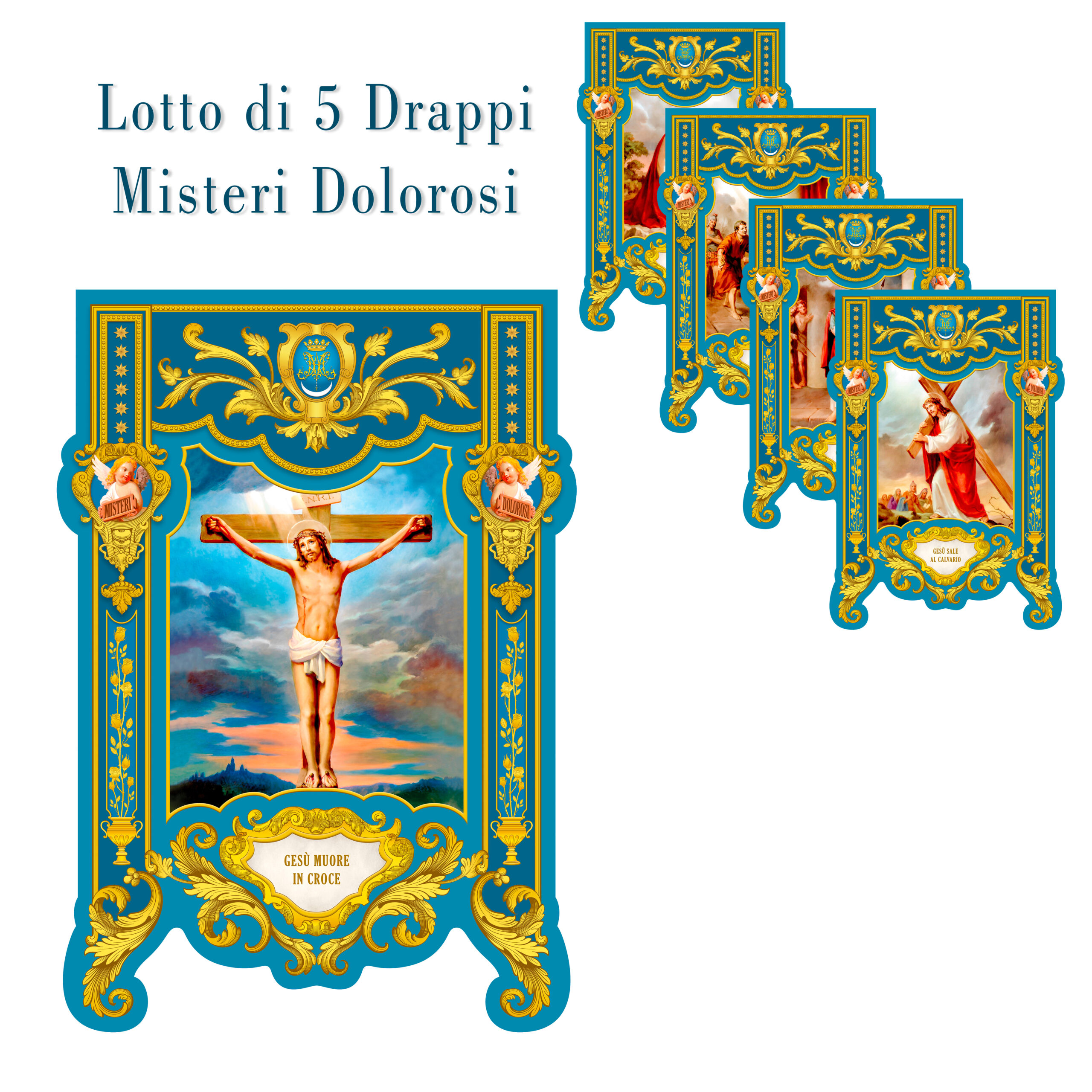 Lotto di 5 Drappi con Misteri Dolorosi (Tessuto Poliestere)