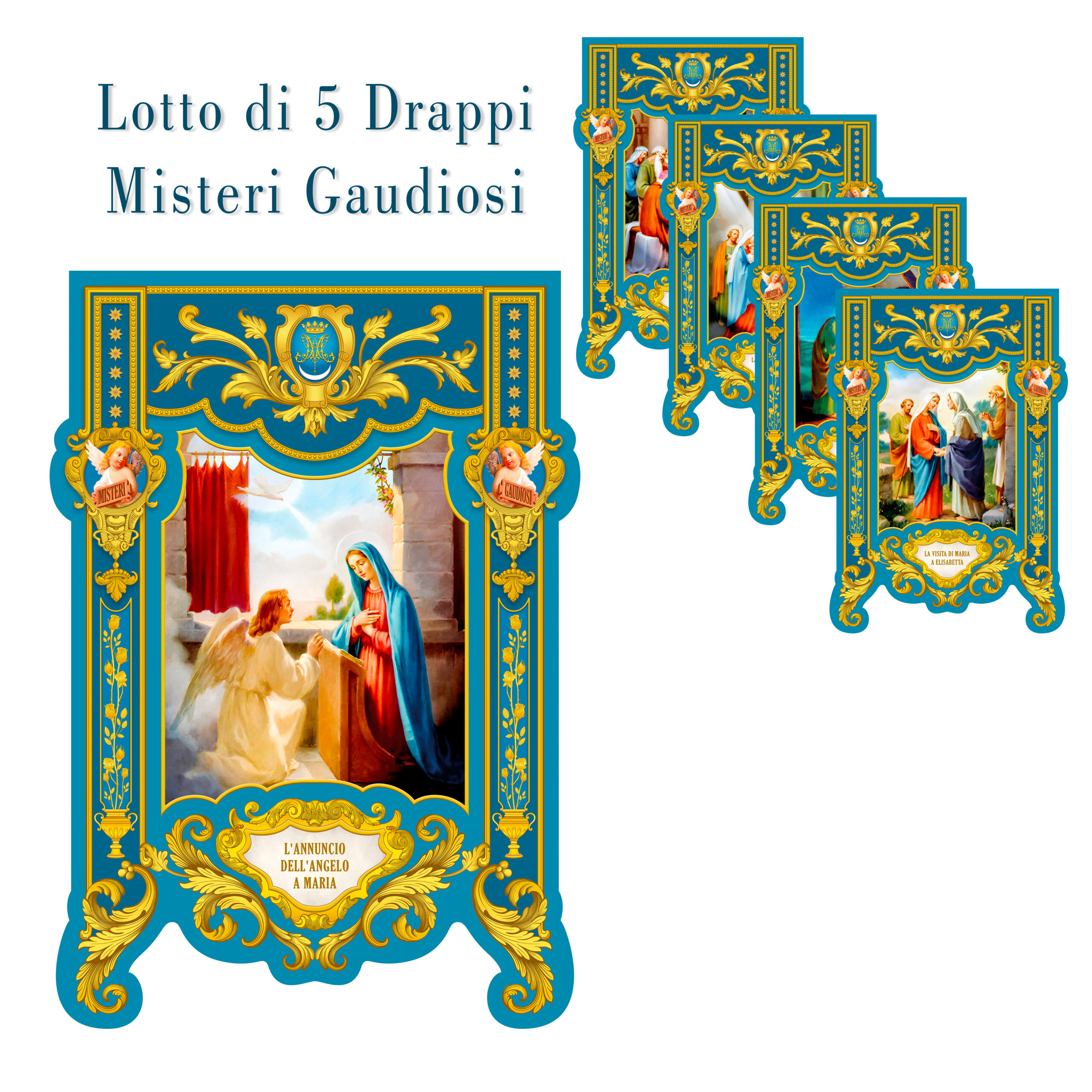 Lotto di 5 Drappi con Misteri Gaudiosi (Tessuto Velluto)