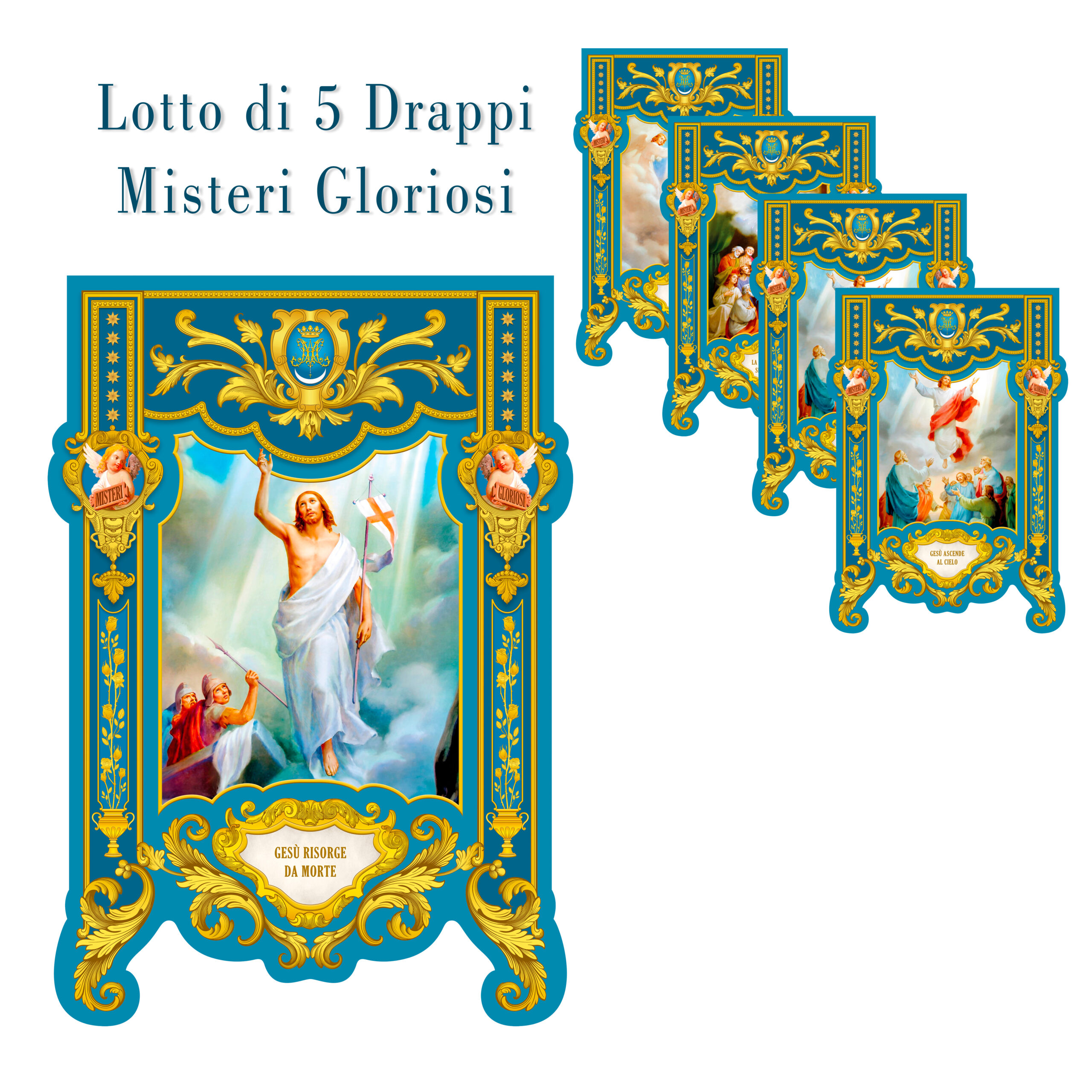 Lotto di 5 Drappi con Misteri Gloriosi (Tessuto Poliestere)