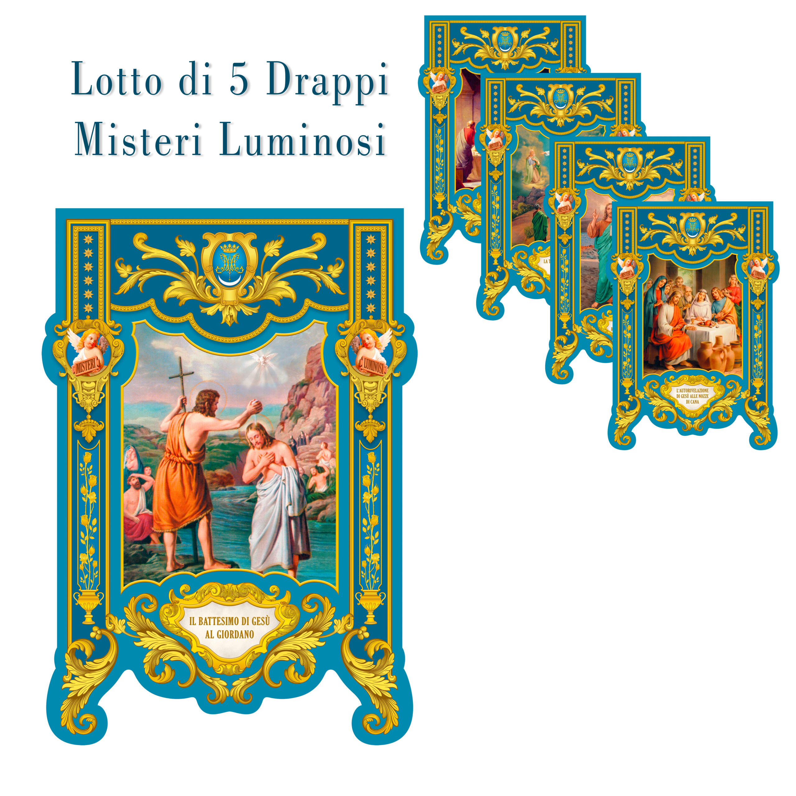 Lotto di 5 Drappi con Misteri Luminosi (Tessuto Poliestere)
